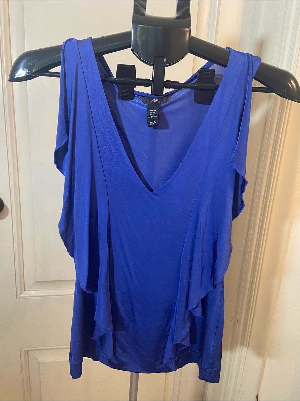 Blue V-Neck Ruffle Tank Top